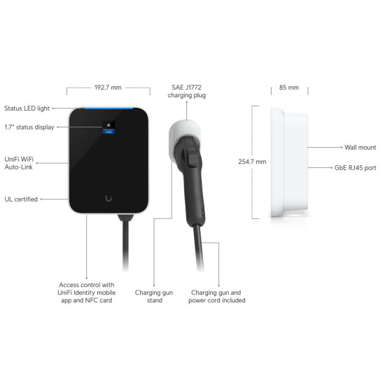Stație de încărcare vehicule electrice 22 kW trifazată UniFi Ubiquiti EV Station Lite, UC-EV-Station-Lite